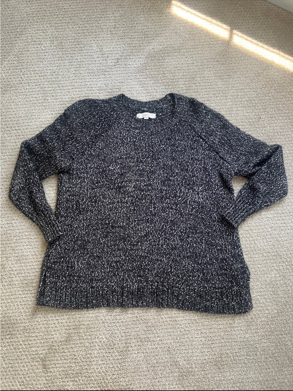 LOFT Black & White Marled Crewneck Sweater
